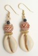 Tan Terra Cotta Bead &amp; Cowry Shell Earrings (sm)