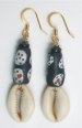 Black Spotted Ghana Bead &amp; Cowry Shell Earrings