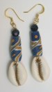 Blue Ghana Bead &amp; Cowry Shell Earrings