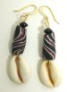 Black, Red White Ghana Bead &amp; Cowry Shell Earrings