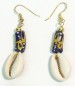 Blue &amp; Yellow Ghana Bead & Cowry Shell Earrings