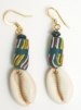 Green Swirl Ghana Bead &amp; Cowry Shell Earrings