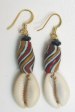 Red Yellow Swirl Ghana Bead &amp; Cowry Shell Earrings