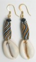 Yellow Green Swirl Ghana Bead &amp; Cowry Shell Ear