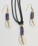 Blue Ghana Bead &amp; Cowry Shell Neck & Ear Set